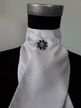Load image into Gallery viewer, Ready Tied Stock - White Faux Silk Aqua Diamante