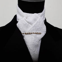 Load image into Gallery viewer, Self Tie Traditional Stock- White on Ivory Embroidered