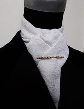 Load image into Gallery viewer, Self Tie Traditional Stock- White on Ivory Embroidered