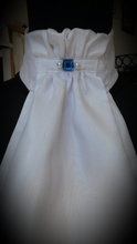 Load image into Gallery viewer, Ready Tied Stock - White Faux Silk Gathers Aqua Crystal