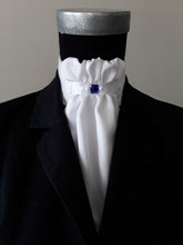 Load image into Gallery viewer, Ready Tied Stock - White Faux Silk Gathers Aqua Crystal