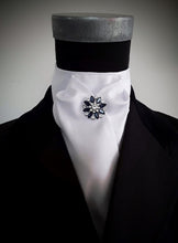 Load image into Gallery viewer, Ready Tied Stock - White Faux Silk Aqua Diamante
