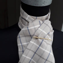 Load image into Gallery viewer, Self Tie Traditional Tattersall Check Stock- Taupe and Blue.