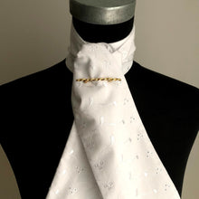 Load image into Gallery viewer, Self Tie Traditional Stock- White Embroidered Cotton