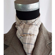 Load image into Gallery viewer, Self Tie Traditional Tattersall Check Stock- Taupe and Blue.